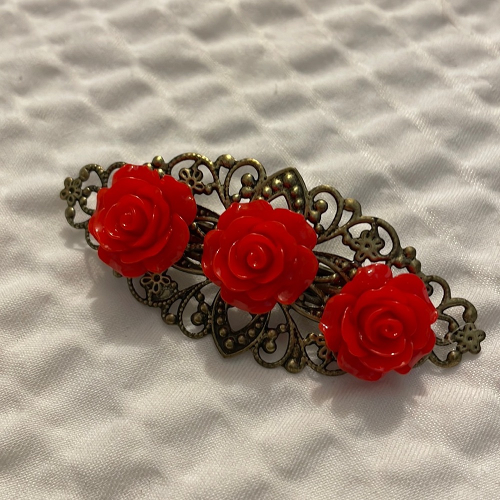 Red Rose Flower Hair Barrette